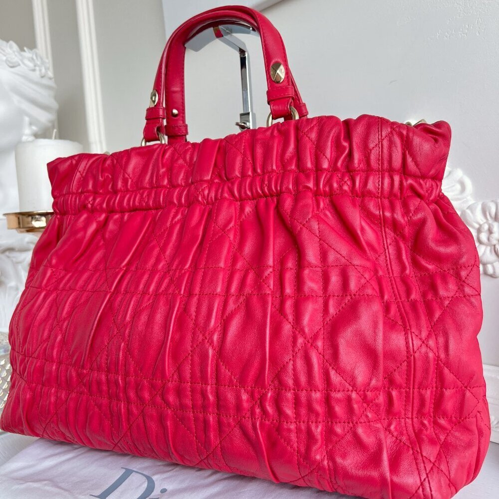 Authentic Christian Dior Red Delices Gaufre Cannage Soft Leather Quilted Bag - Picture 5 of 16